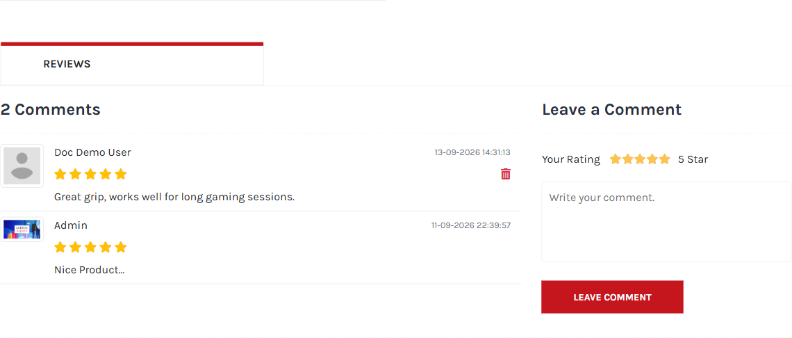 Reviews tab now showing two comments after a new one was submitted