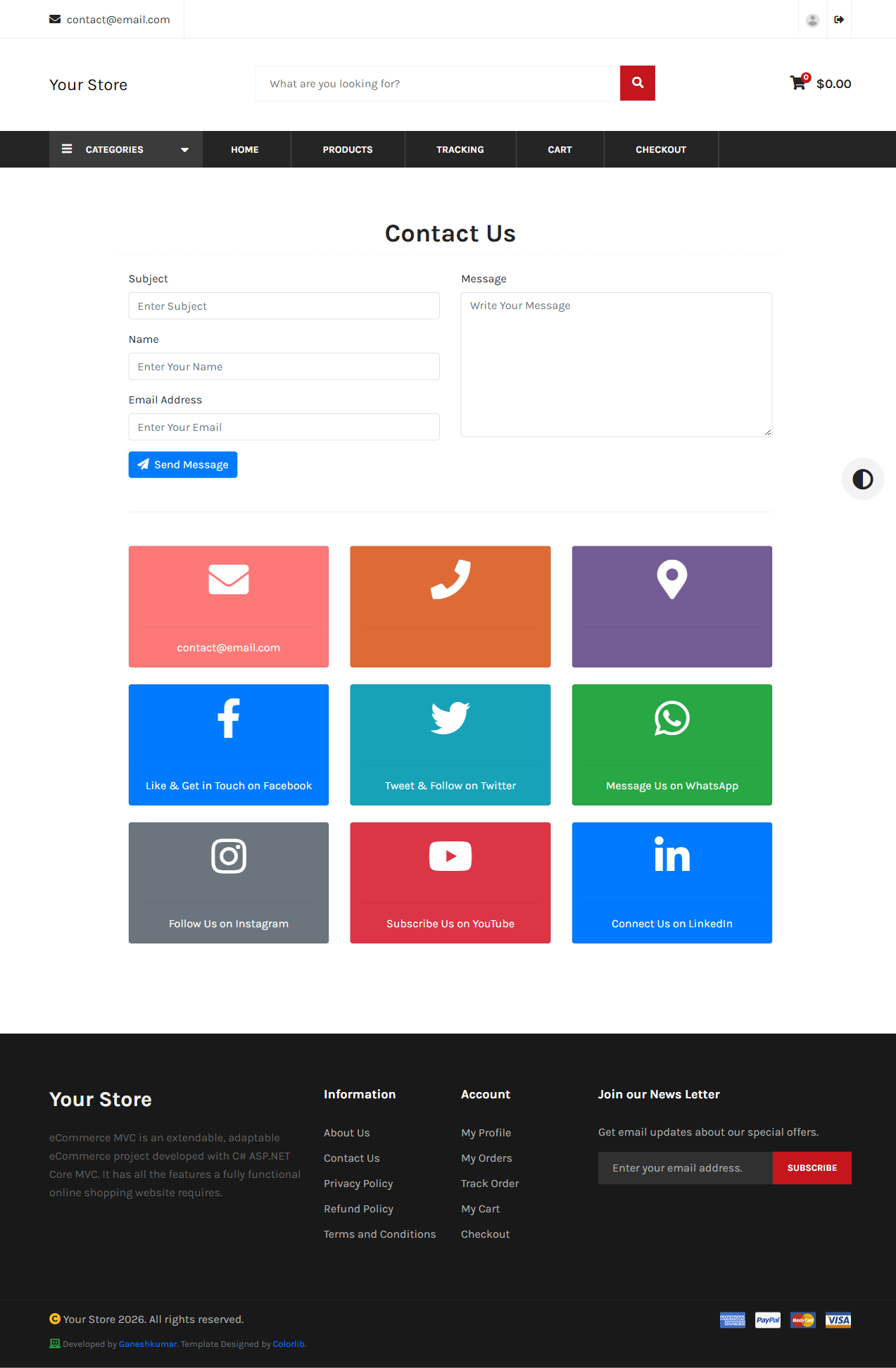Contact Us page with a contact form and company contact details